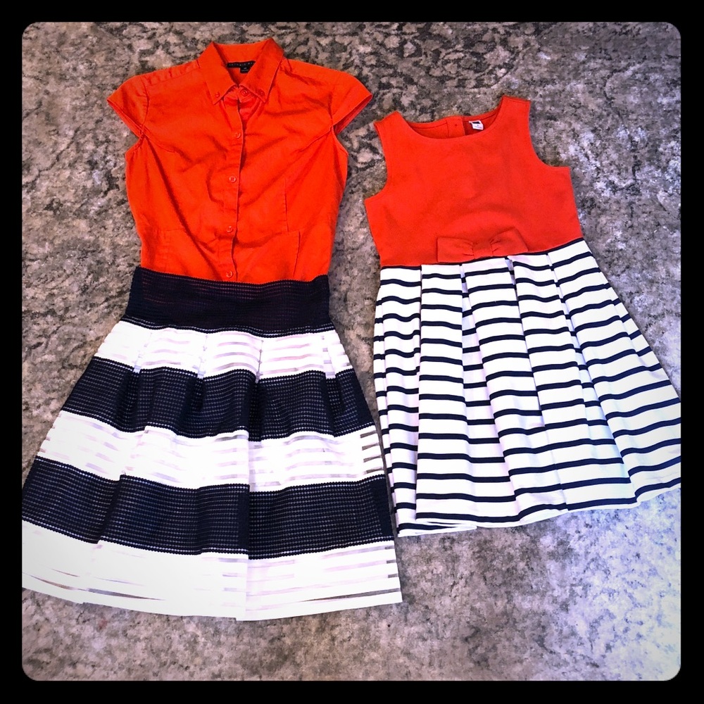 Mommy & Me!! Orange/Navy/White Stripe Set!!
